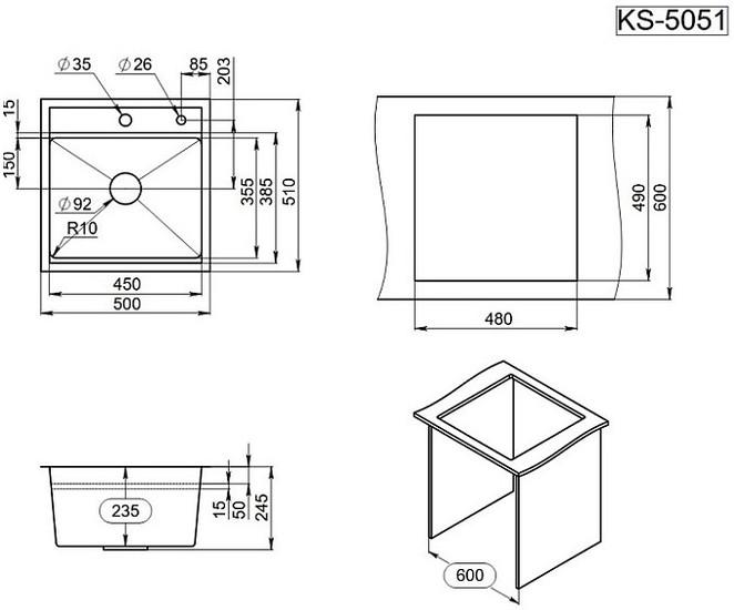 Кухонная мойка Granula KS-5051 (графит матовый) - фото