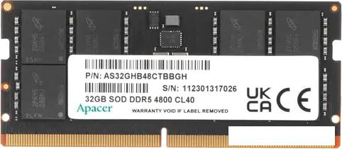 Оперативная память Apacer 32ГБ DDR5 SODIMM 4800 МГц AS32GHB48CTBBGH - фото