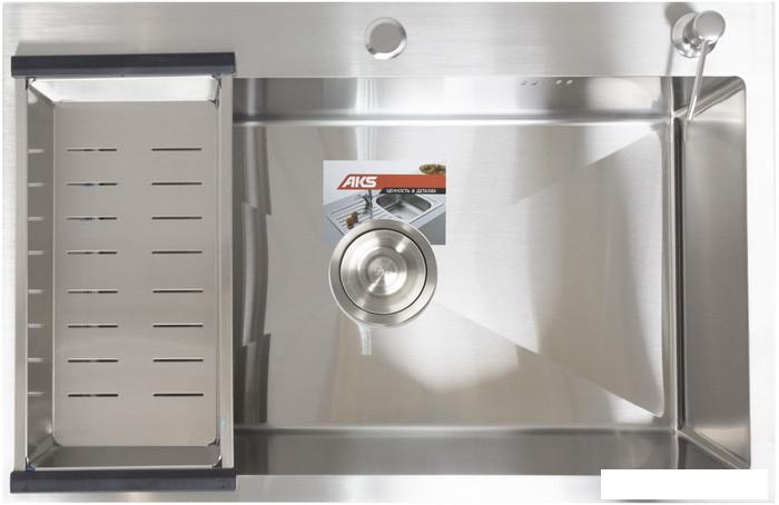 Кухонная мойка AKS Прямоугольная 70x46 (сатин никель) - фото