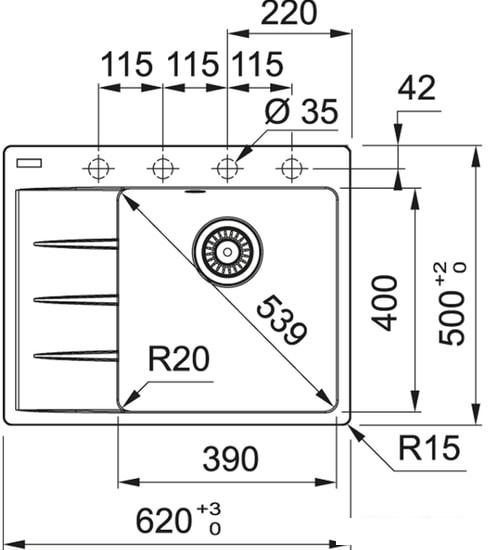 Кухонная мойка Franke Centro CNG 611-62 TL Fragranite 114.0639.709 (серый) - фото