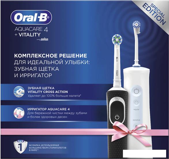 Электрическая зубная щетка и ирригатор Oral-B Aquacare 4 MDH20.016.2 + Vitality Pro Cross Action D100.413.1 - фото