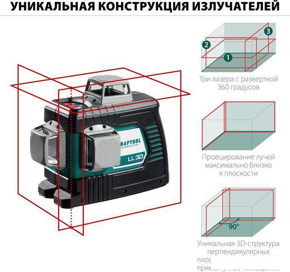 Лазерный нивелир KRAFTOOL LL-3D 34640-3 (со штативом, сумка) - фото