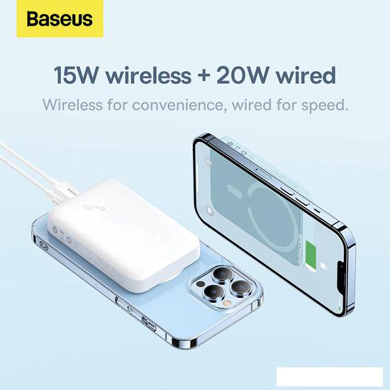 Внешний аккумулятор Baseus Magnetic Mini Wireless Fast Charge Power Bank 10000mAh 20W (белый) - фото