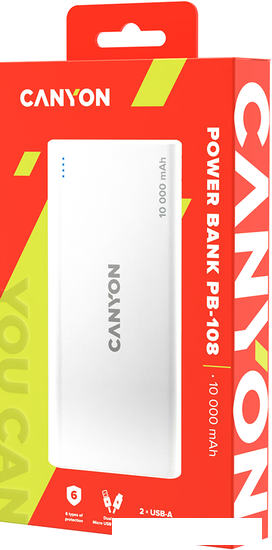 Внешний аккумулятор Canyon CNE-CPB1008W 10000mAh (белый) - фото