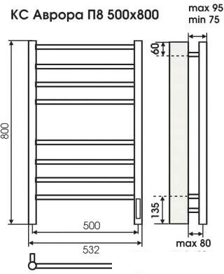 Полотенцесушитель TERMINUS Аврора П8 500x800 9005 электро (черный) - фото