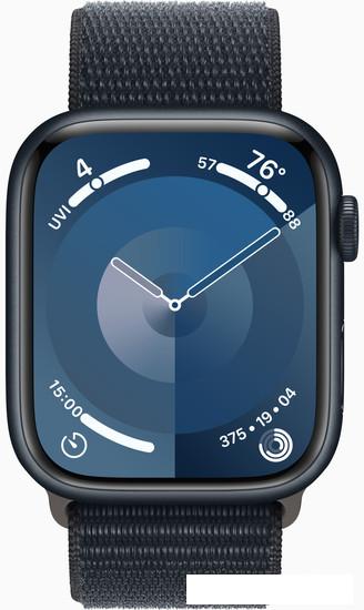 Умные часы Apple Watch Series 9 41 мм (алюминиевый корпус, полуночный/полуночный, нейлоновый ремешок) - фото