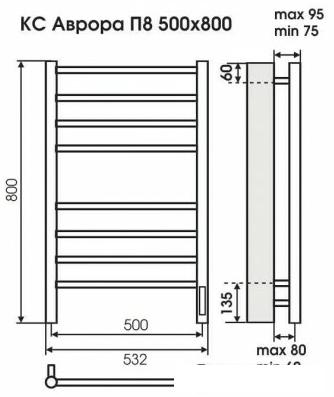 Полотенцесушитель TERMINUS Аврора электро КС П8 с диммером (500x800, белый) - фото