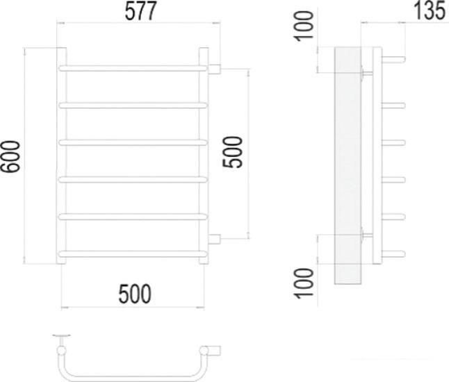 Полотенцесушитель TERMINUS Стандарт П6 500x600 бп (хром) - фото