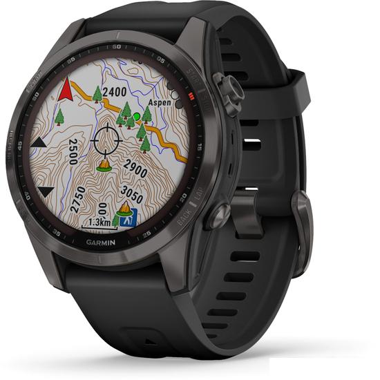 Умные часы Garmin Fenix 7S Sapphire Solar 42 мм (серый карбон/черный) - фото