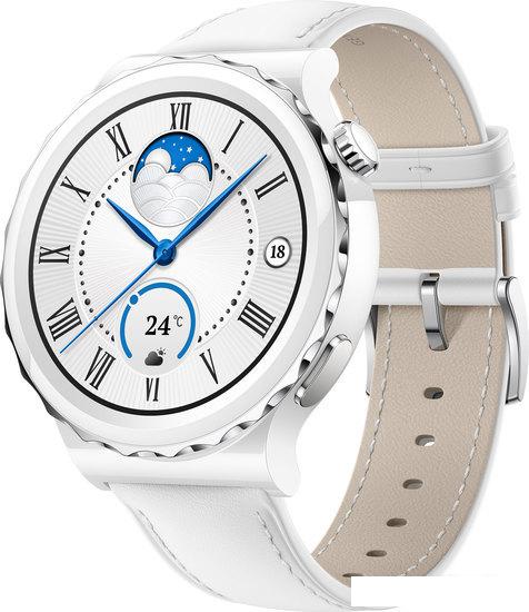 Умные часы Huawei Watch GT 3 Pro Ceramic 43 мм (белый/кожа) - фото