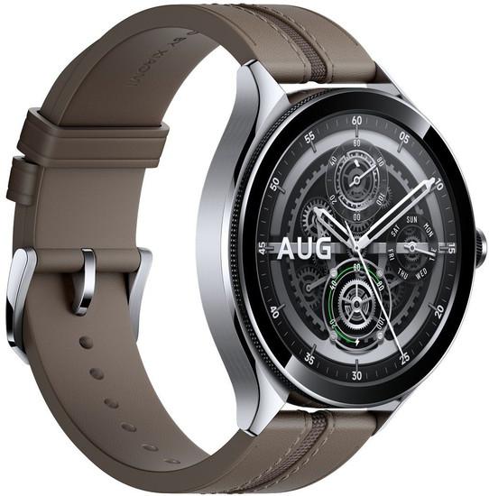 Умные часы Xiaomi Watch 2 Pro (серебристый, с коричневым кожаным ремешком, международная версия) - фото