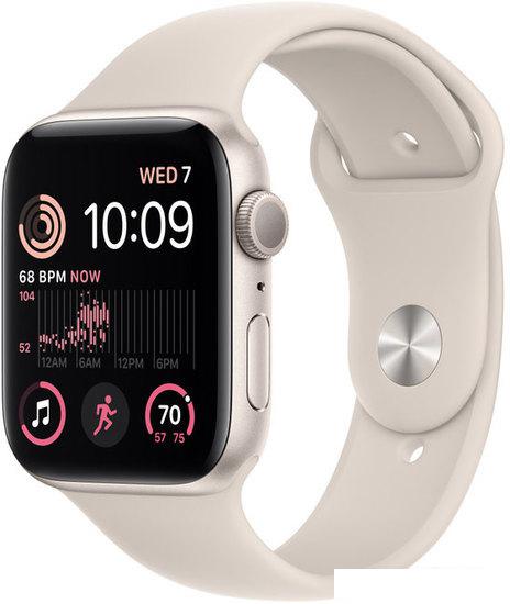 Умные часы Apple Watch SE 2 44 мм (алюминиевый корпус, звездный свет/звездный свет, спортивный силиконовый ремешок M/L) - фото