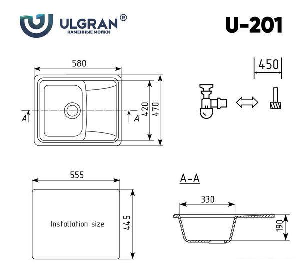 Кухонная мойка Ulgran U-201 (антрацит) - фото