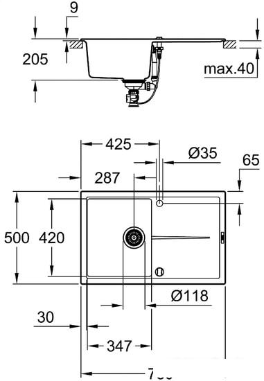 Кухонная мойка Grohe K400 50-C 78/50 1.0 31639AT0 (серый гранит) - фото