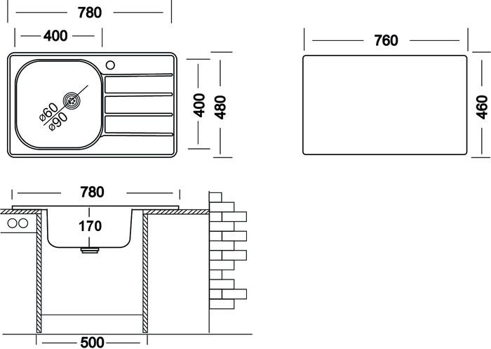 Кухонная мойка Ukinox Гранд GRM780.480-GT6K 1R (с сифоном S701 ) - фото