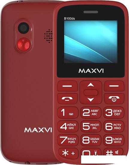 Кнопочный телефон Maxvi B100ds (винный красный) - фото