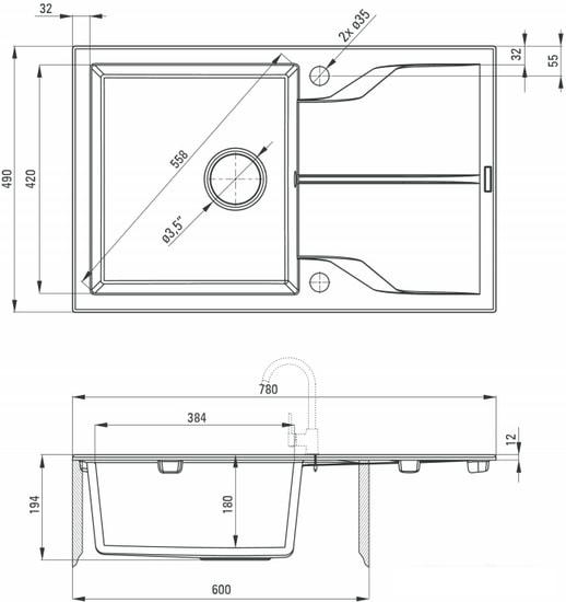 Кухонная мойка Deante Andante ZQN T113 (антрацит) - фото