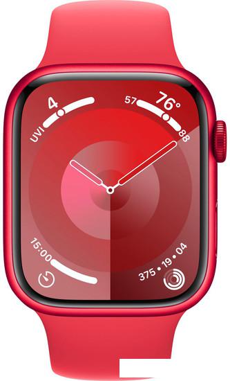 Умные часы Apple Watch Series 9 45 мм (алюминиевый корпус, красный/красный, спортивный силиконовый ремешок M/L) - фото
