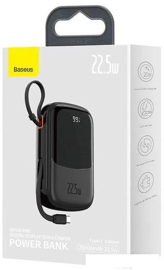 Внешний аккумулятор Baseus Qpow Pro with cable Type-C built-in 22.5W 20000mAh (черный) - фото