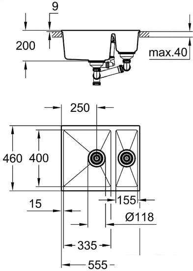 Кухонная мойка Grohe K500 60-C 55.5/46 1.5 31648AP0 (черный гранит) - фото