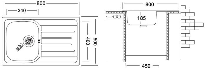 Кухонная мойка Ukinox Гранд GRL800.500-GT8K 2L (с сифоном) - фото