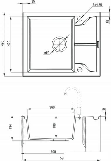 Кухонная мойка Deante Andante ZQN A11A (алебастровый) - фото