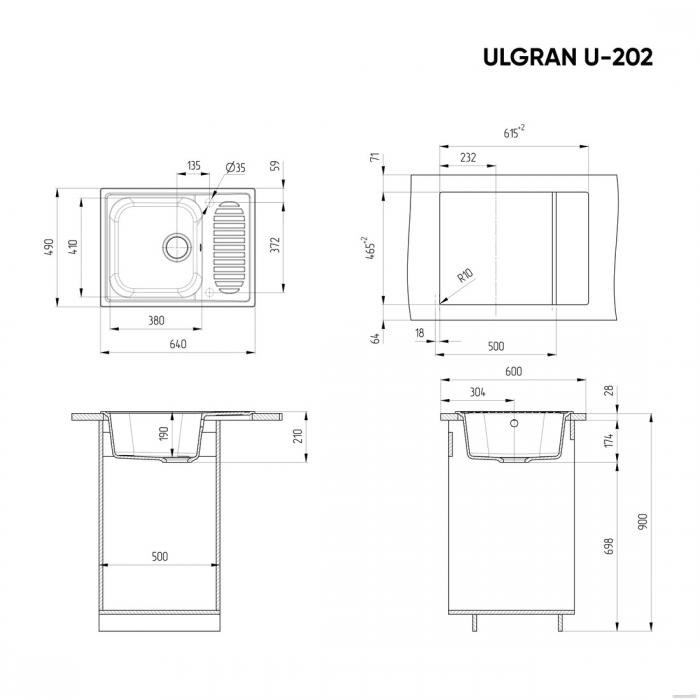 Кухонная мойка Ulgran U-202 (ультра-черный) - фото