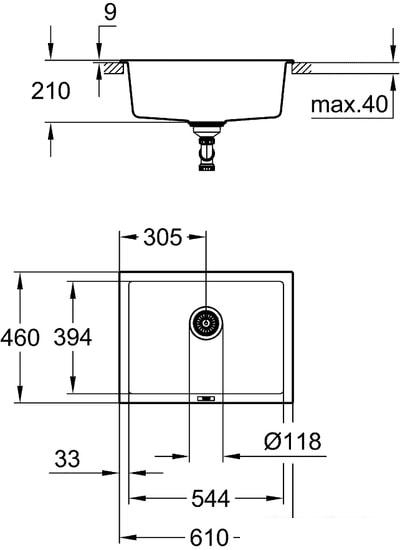 Кухонная мойка Grohe K700U 70-C 61/45.7 1.0 31655AP0 (черный гранит) - фото