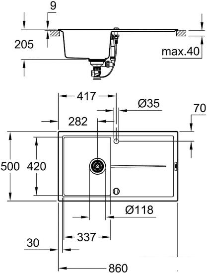 Кухонная мойка Grohe K400 50-C 86/50 1.0 31640AT0 (серый гранит) - фото