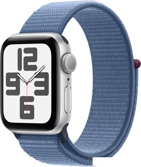 Умные часы Apple Watch SE 2 40 мм (алюминиевый корпус, серебристый/синий шторм, нейлоновый ремешок) - фото