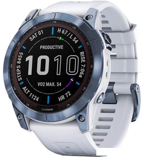 Умные часы Garmin Fenix 7X Sapphire Solar 51 мм (голубой минерал/белый камень) - фото