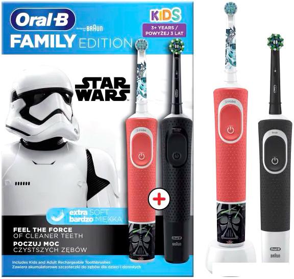 Комплект зубных щеток Oral-B Vitality Pro Cross Action + Vitality D100 Kids Star Wars (2 шт, черный/красный) - фото