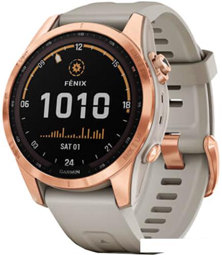 Умные часы Garmin Fenix 7S Solar 42 мм (розовое золото/песочный) - фото