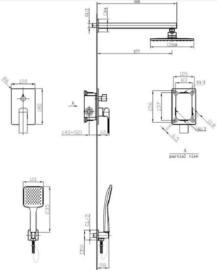 Душевая система  Esko Squared Chrome 6in1 SQ - фото