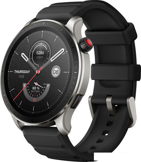Умные часы Amazfit GTR 4 (серебристый, с черным ремешком из фторэластомера) - фото
