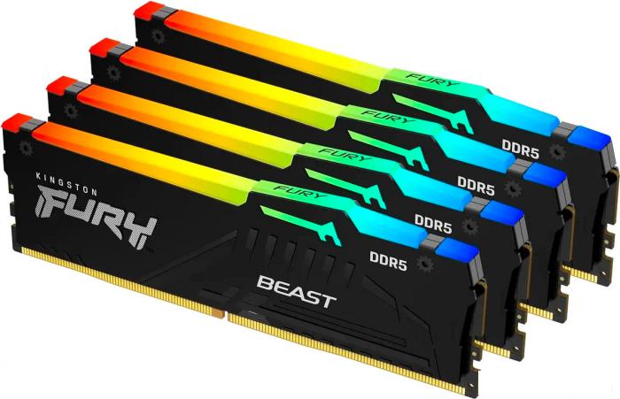 Оперативная память Kingston FURY Beast RGB 4x32ГБ DDR5 5600 МГц KF556C40BBAK4-128 - фото