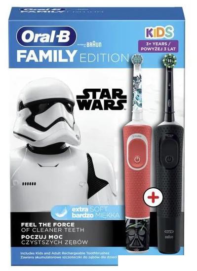 Комплект зубных щеток Oral-B Vitality Pro Cross Action + Vitality D100 Kids Star Wars (2 шт, черный/красный) - фото