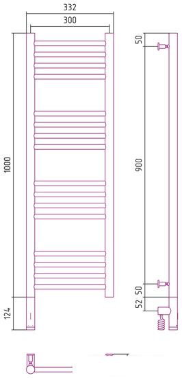 Полотенцесушитель Сунержа Богема 3.0 прямая 1000х300 МЭМ левый 12-5804-1030 - фото