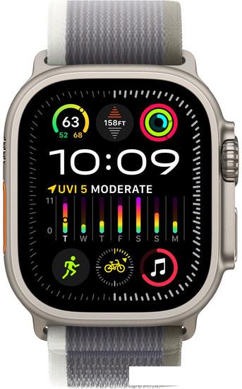 Умные часы Apple Watch Ultra 2 LTE 49 мм (титановый корпус, титановый/серо-зеленый, нейлоновый ремешок размера M/L) - фото