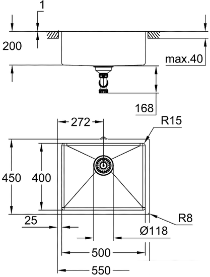 Кухонная мойка Grohe K700U 60-S 54,4/44,4 1.0 31574SD1 - фото