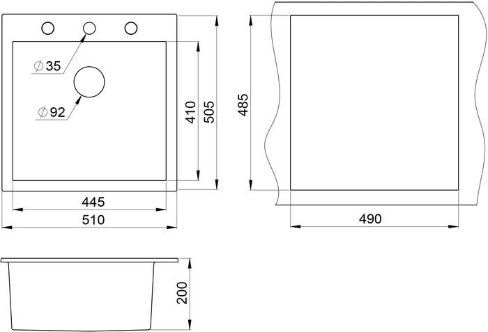 Кухонная мойка Krona Quadrat W510-520 1 (графитовый) - фото