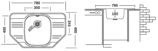 Кухонная мойка Ukinox Гранд GRP780.490 --GT8K 2C- (с сифоном) - фото