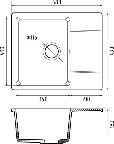 Кухонная мойка GranFest QUARZ GF-UR-258L (черный) - фото