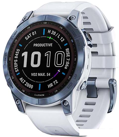 Умные часы Garmin Fenix 7 Sapphire Solar 47 мм (голубой минерал/белый камень) - фото