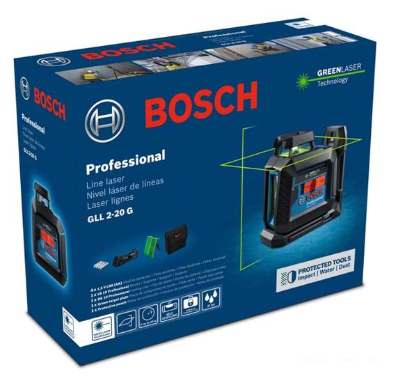 Лазерный нивелир Bosch GLL 2-20 G Professional 0601065000 (сумка, держатель, 4xAA) - фото