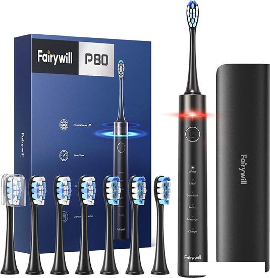 Электрическая зубная щетка Fairywill P80 (черный, 8 насадок) - фото