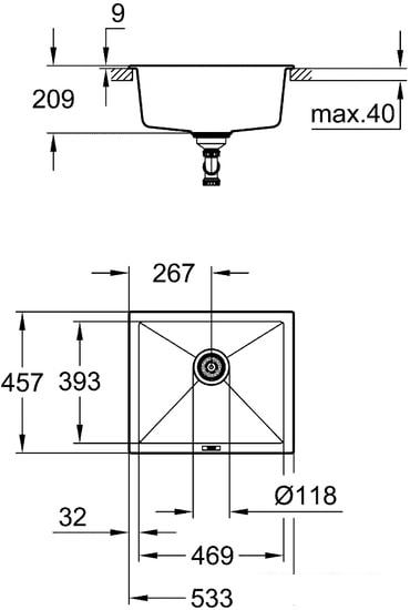 Кухонная мойка Grohe K700U 60-C 53.3/45.7 1.0 31654AP0 (черный гранит) - фото