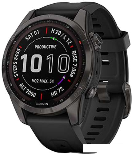 Умные часы Garmin Fenix 7S Sapphire Solar 42 мм (серый карбон/черный) - фото