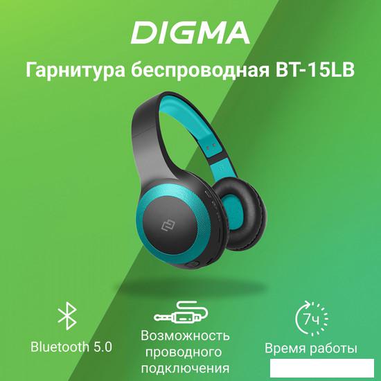 Наушники Digma BT-15 (черный/голубой) - фото