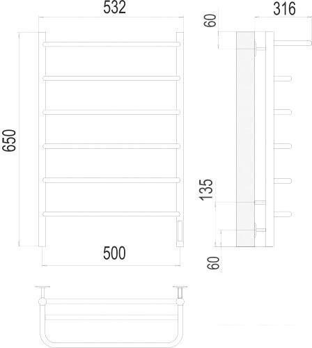 Полотенцесушитель TERMINUS Полка П6 500x650 нп электро (хром) - фото